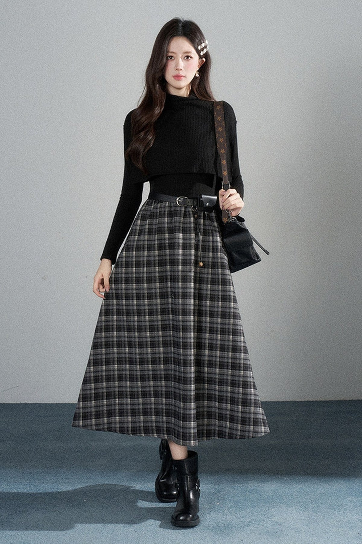 Black High-Neck Long-Sleeve Dress