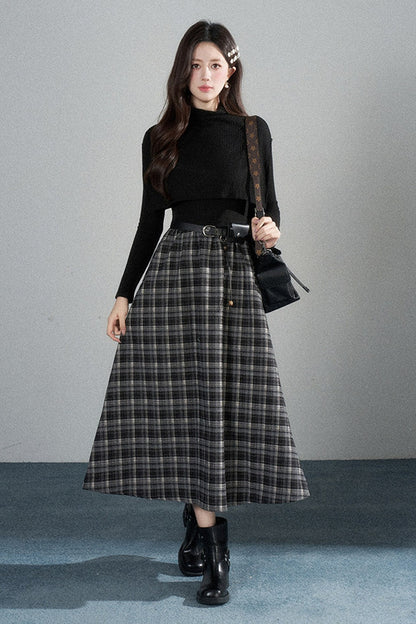 Black High-Neck Long-Sleeve Dress