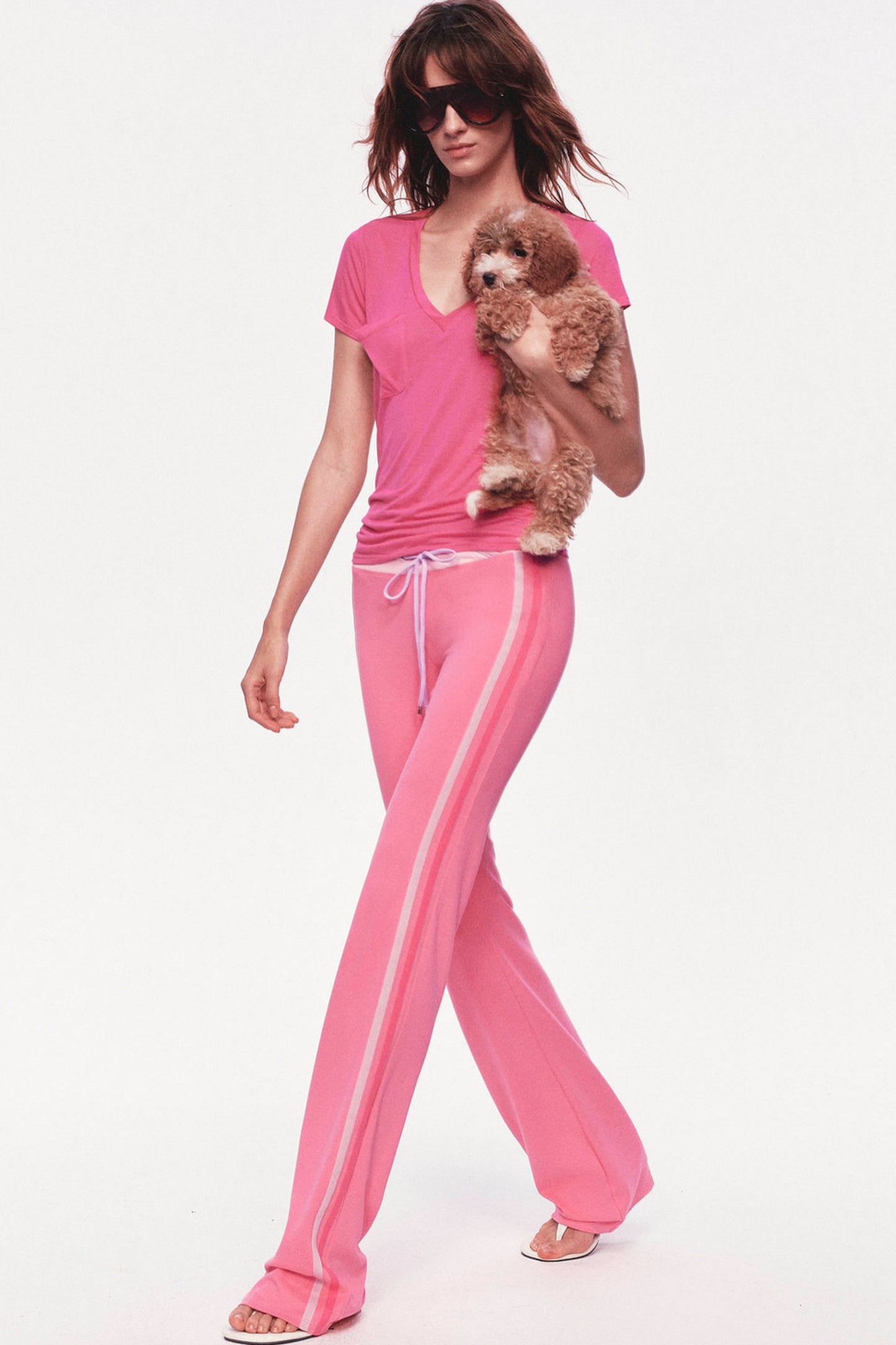 Pantaloni dritti a vita bassa con coulisse e doppia fascia in vita