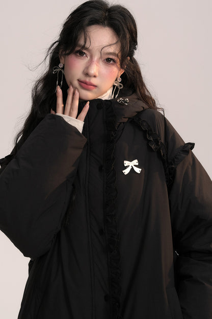 Lace Trim Long Down Jacket