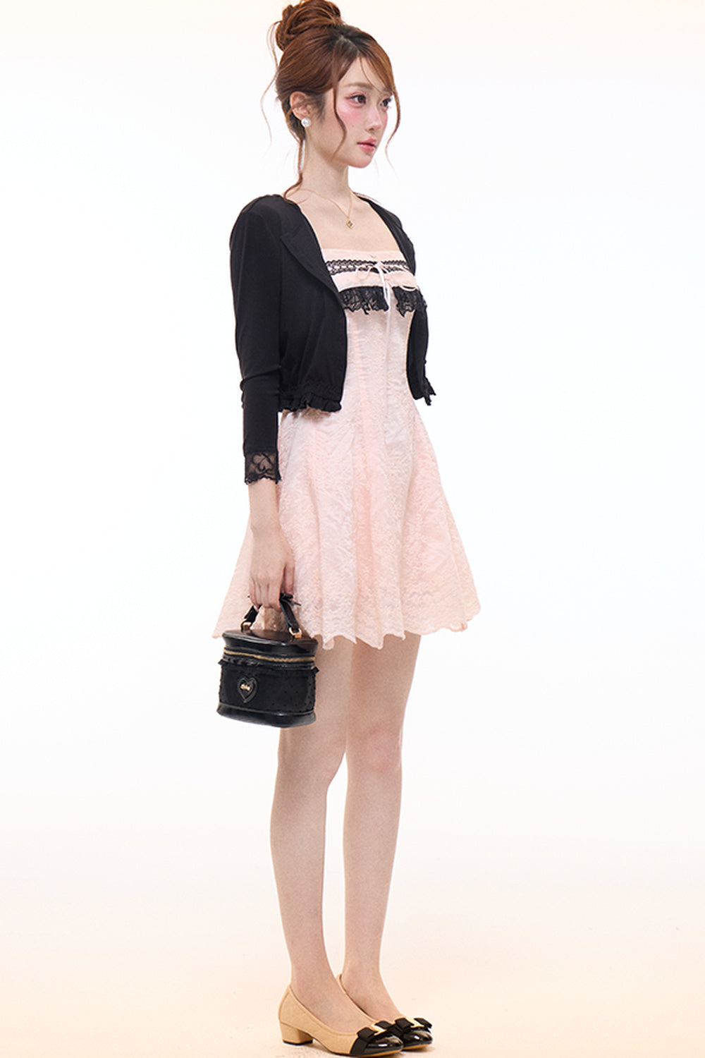 Lace Knit Cardigan and Tencel Dress Set-Up