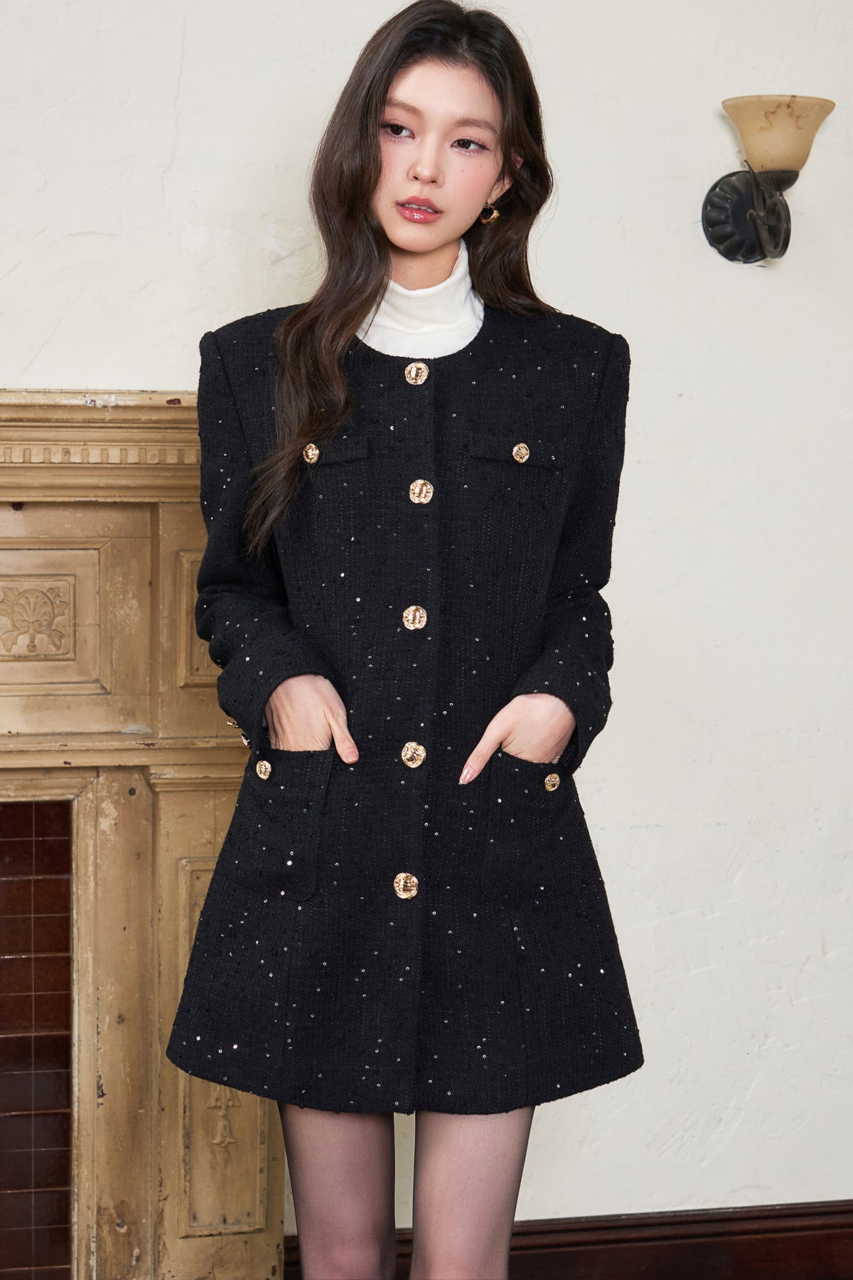 Black Sequin Waist-Cinching Jacket