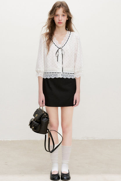 Lyocell Polka Dot Lace Blouse