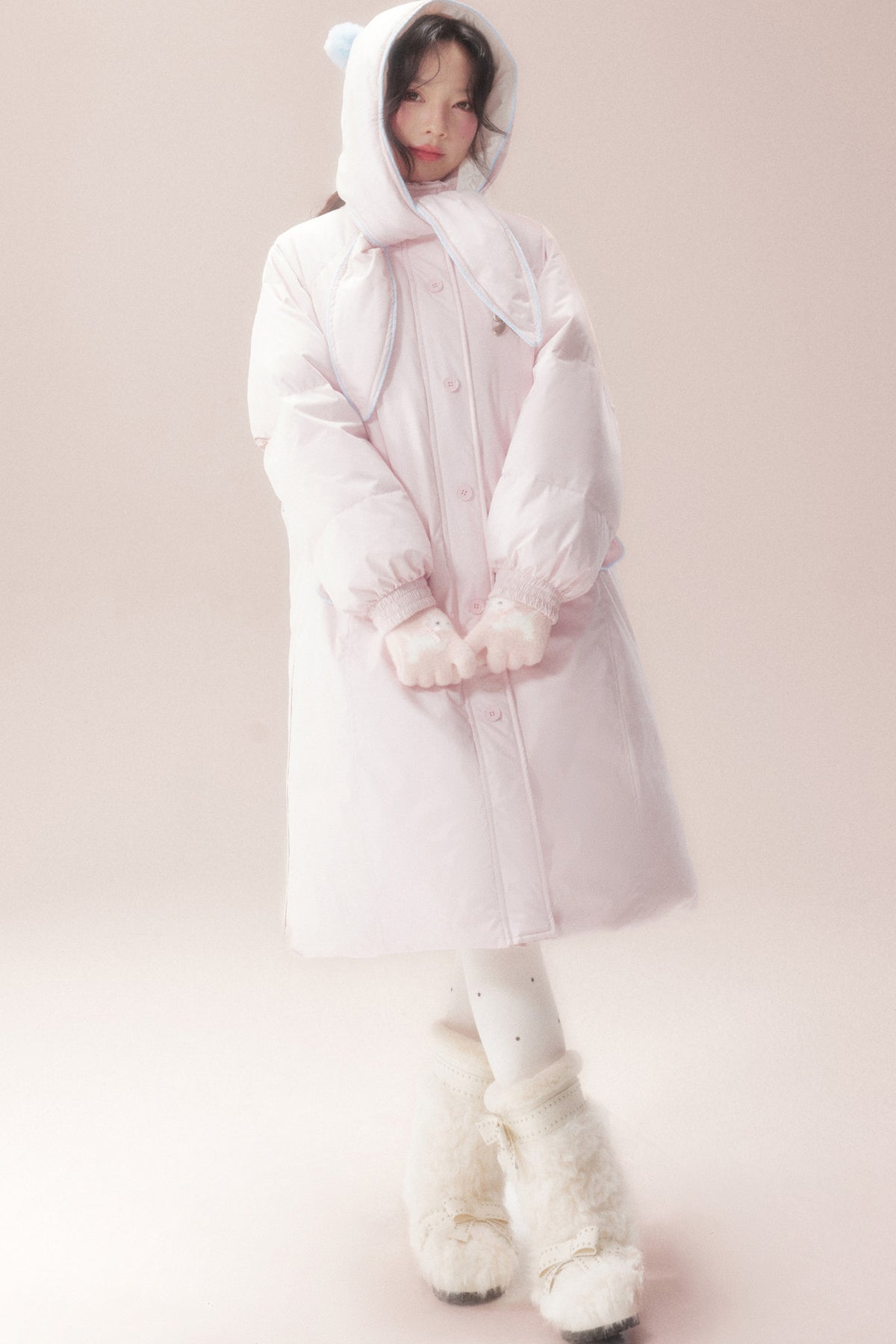 Cute Fur Ball Scarf Hat Long White Duck Down Jacket