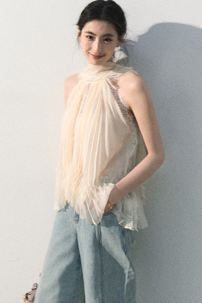Pantaloni vintage in cotone effetto consumato a gamba larga