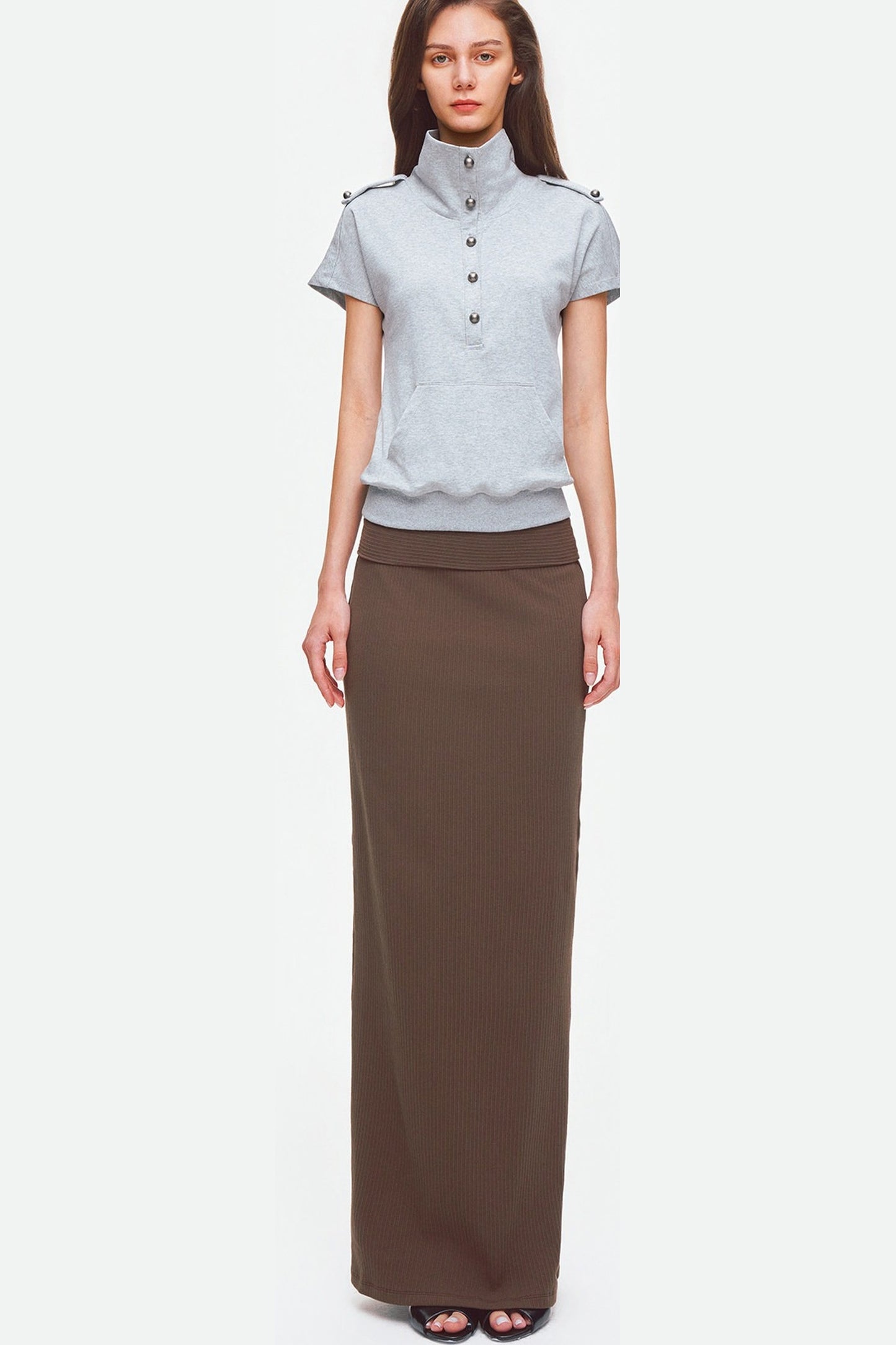 Metal Button Military Epaulet Knit Top