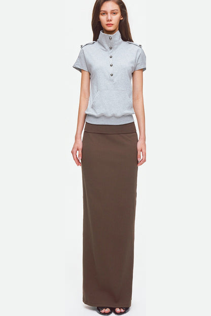Metal Button Military Epaulet Knit Top