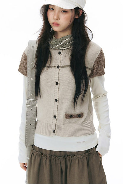 Hollow-out Short Sleeve Knit Cardigan