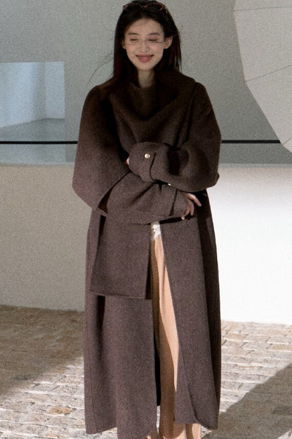 Double-Sided Wool Scarf Collar Coat
