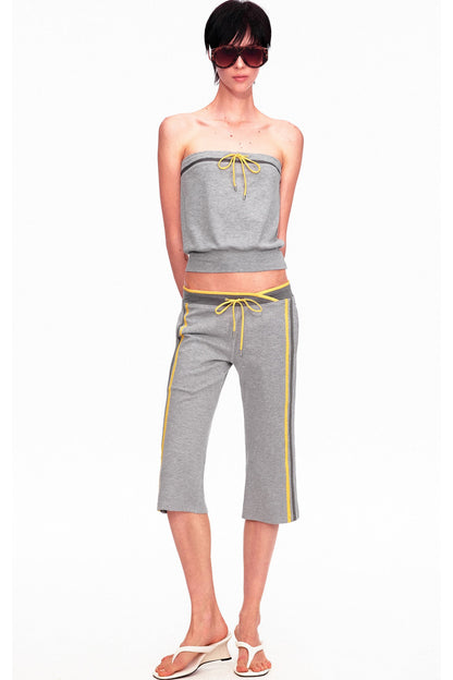 Low-Waist Color-Block Drawstring Knit Capri Pants
