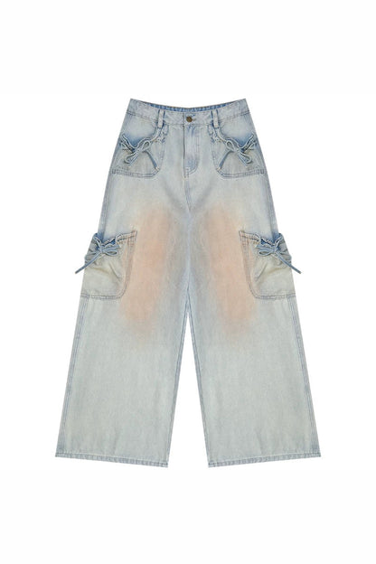 Pantaloni in denim retrò con fiocco