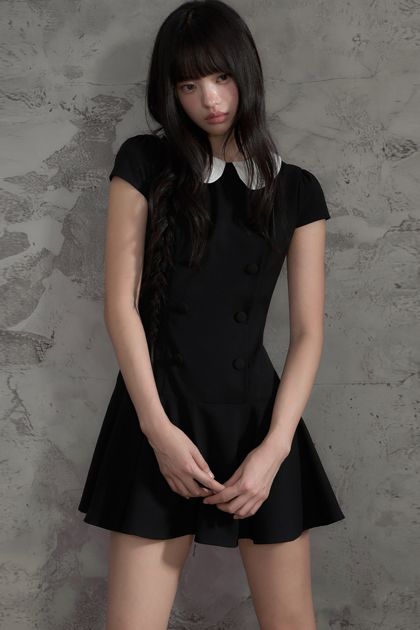 Double-Breasted Doll Collar A-Line Dress