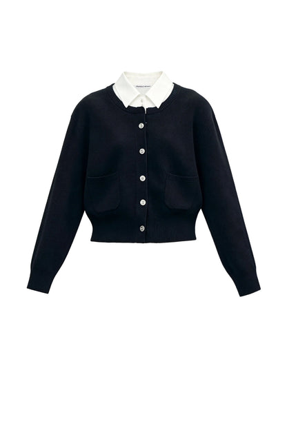 Retro Lapel Patchwork Knit Sweater Set-Up