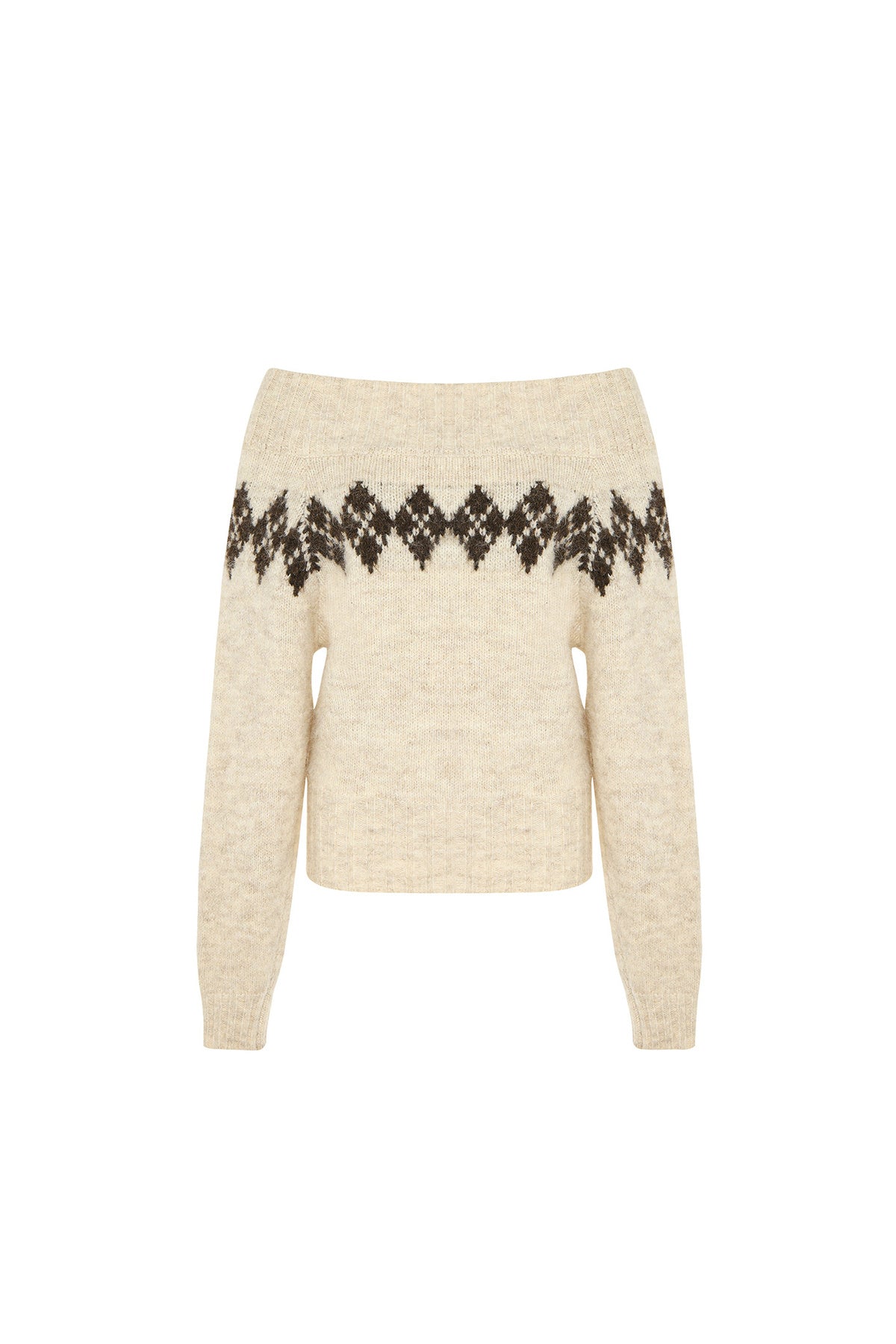 Off-Shoulder Diamond Sweater and Skirt Pullover Set-Up
