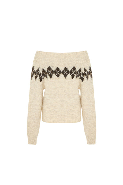 Off-Shoulder Diamond Sweater and Skirt Pullover Set-Up