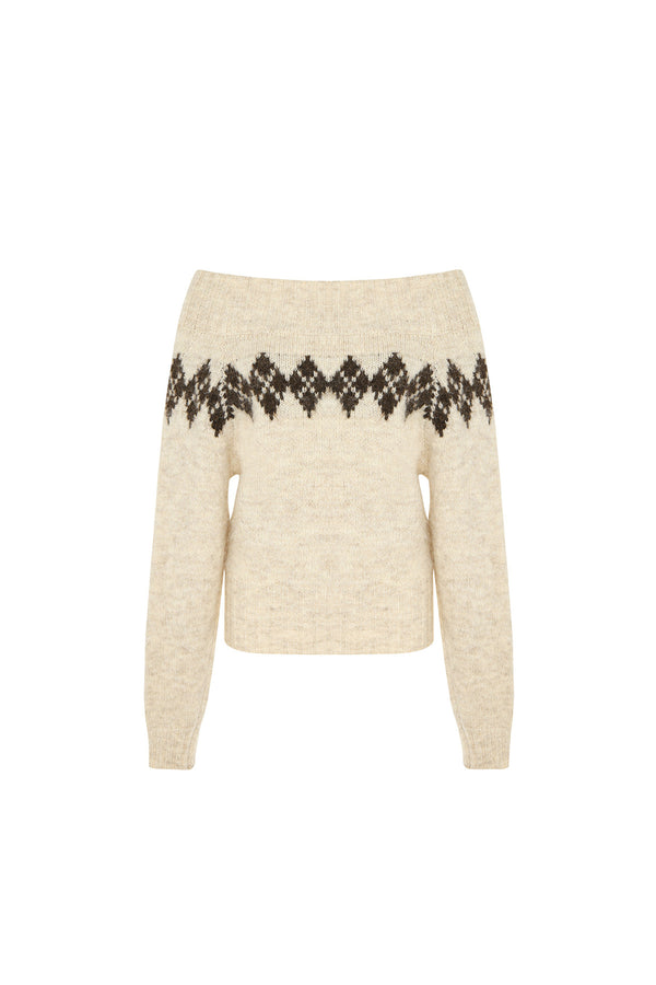 Off-Shoulder Diamond Sweater and Skirt Pullover Set-Up