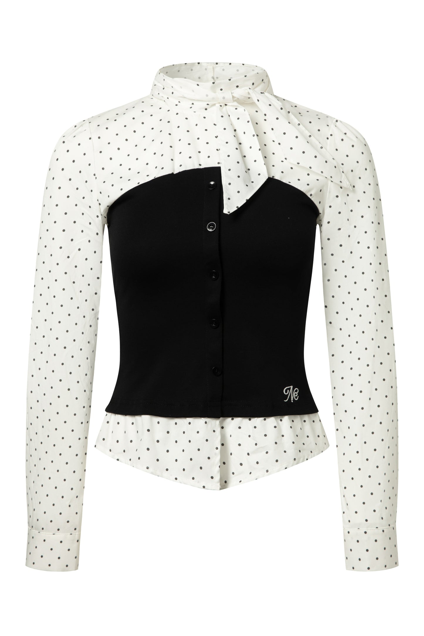 Bow Tie Spliced Shirt and Pleated Mini Skirt Set-Up