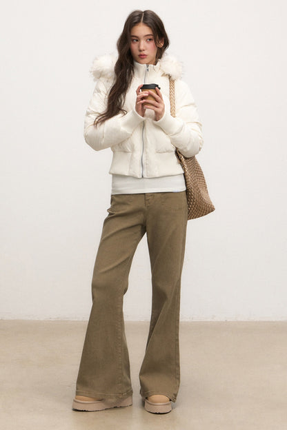 Fur Collar Hooded Down Jacket and Pants Set