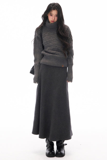 Knitted Jacket and Long A-Line Skirt Set-Up