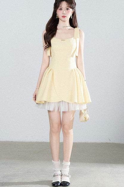 Yellow Mesh Spliced Dress