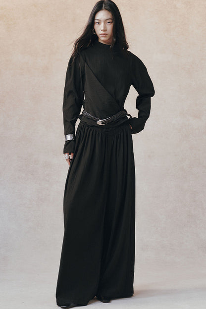 Acetate Half Stand Collar Blouse