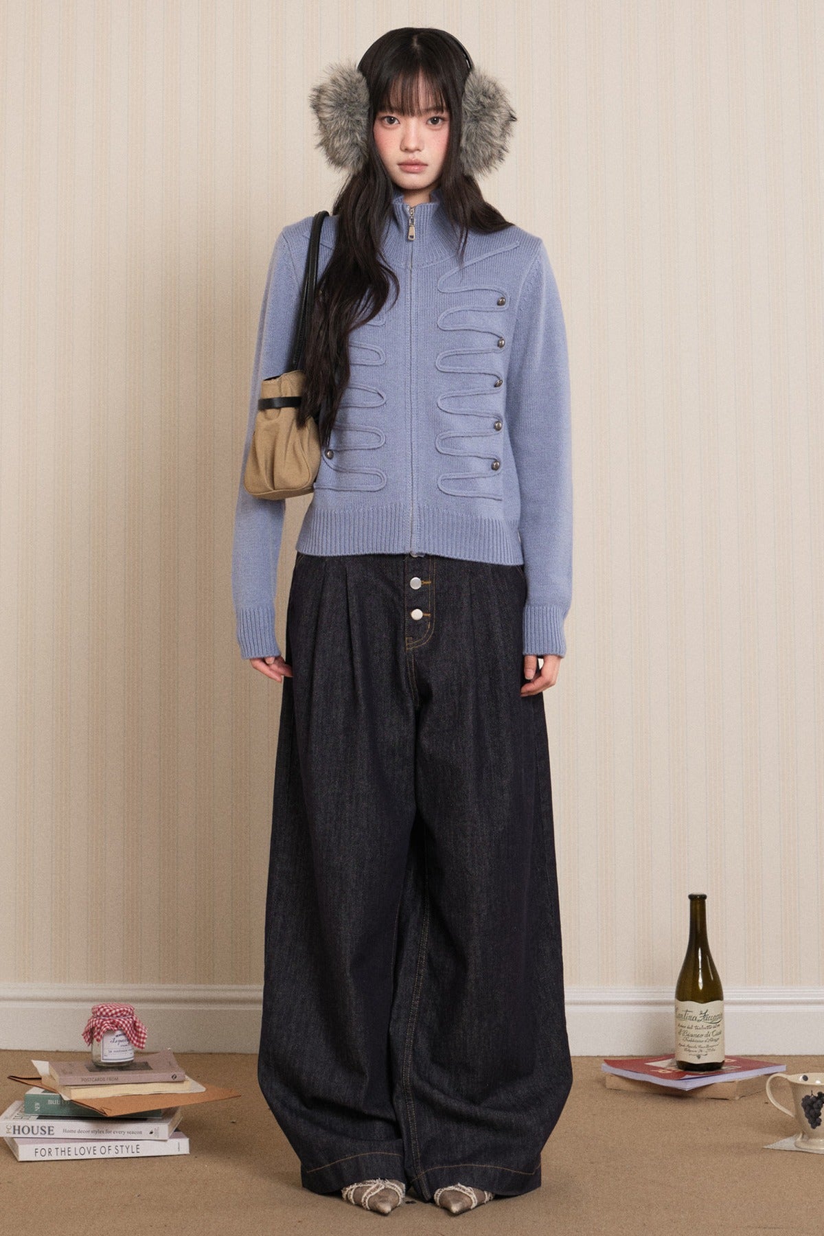 Napoleon Style Zipper Knit Cardigan