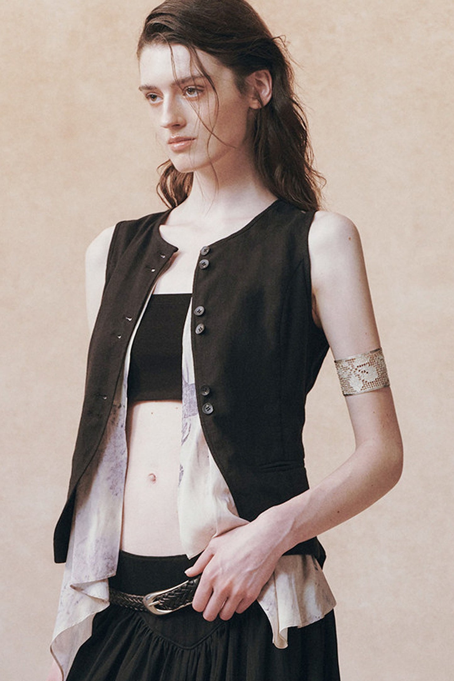 Tencel Ramie Asymmetric Tie-Up Vest