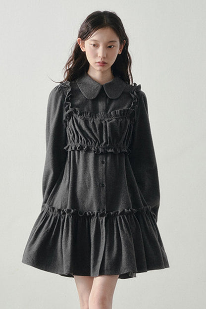 Misty Black Pleated Vest and Shirt Dress Set