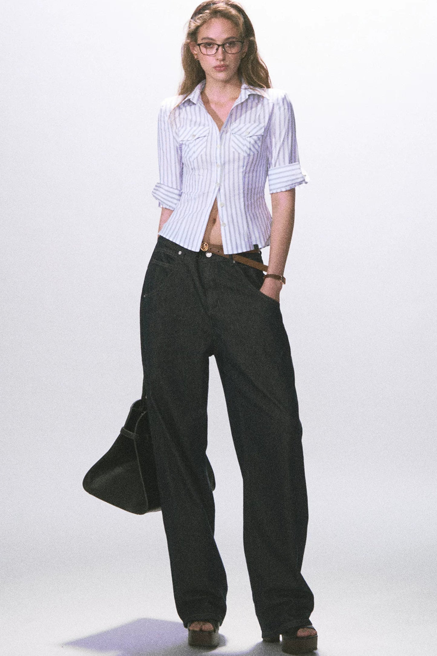 Mid-Sleeve Waist-Cinching Blouse