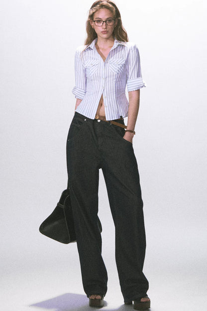 Mid-Sleeve Waist-Cinching Blouse