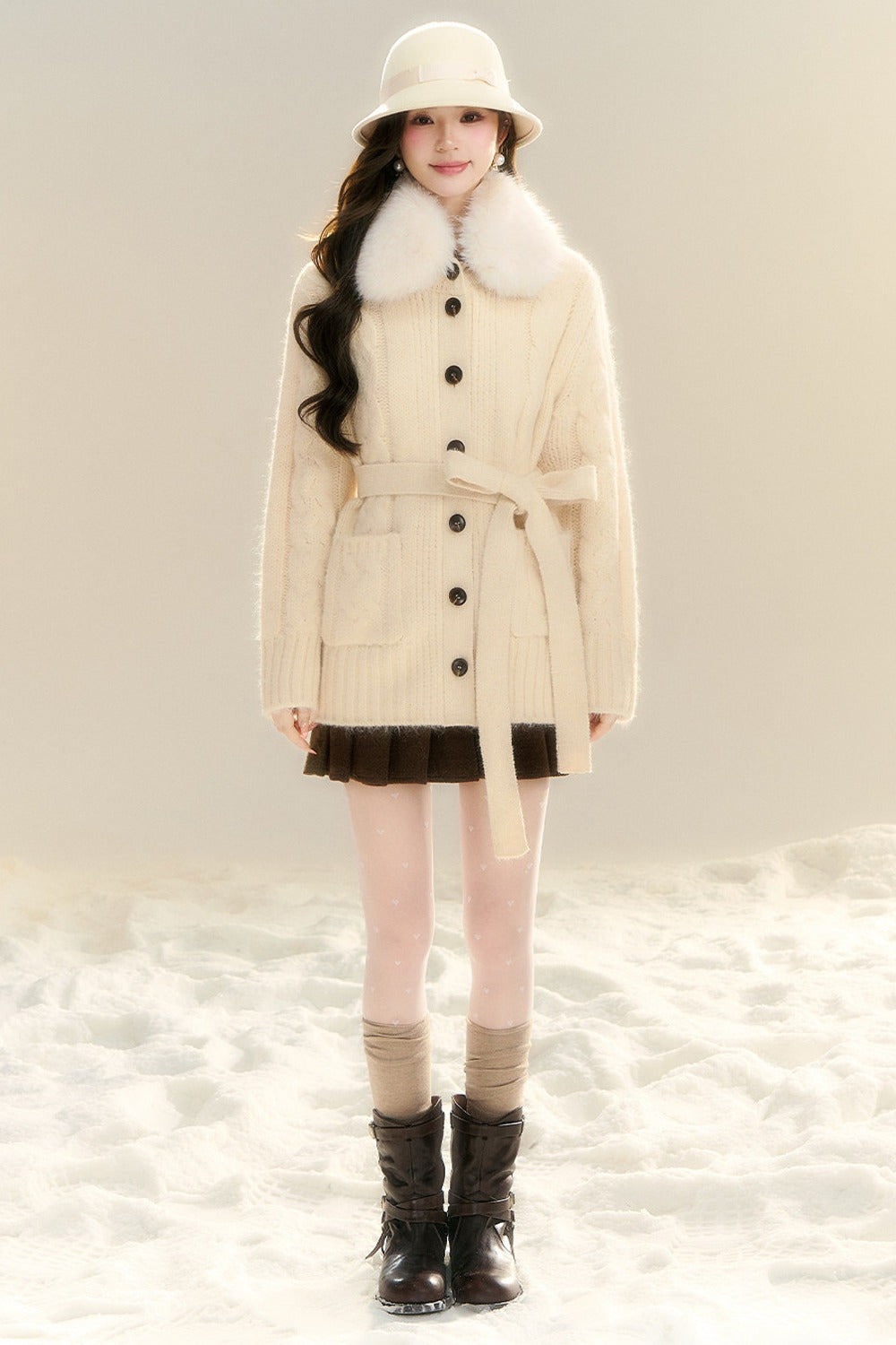 Waist-Cinching Cable Knit Sweater Cardigan