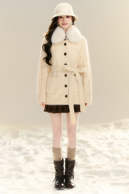 Waist-Cinching Cable Knit Sweater Cardigan