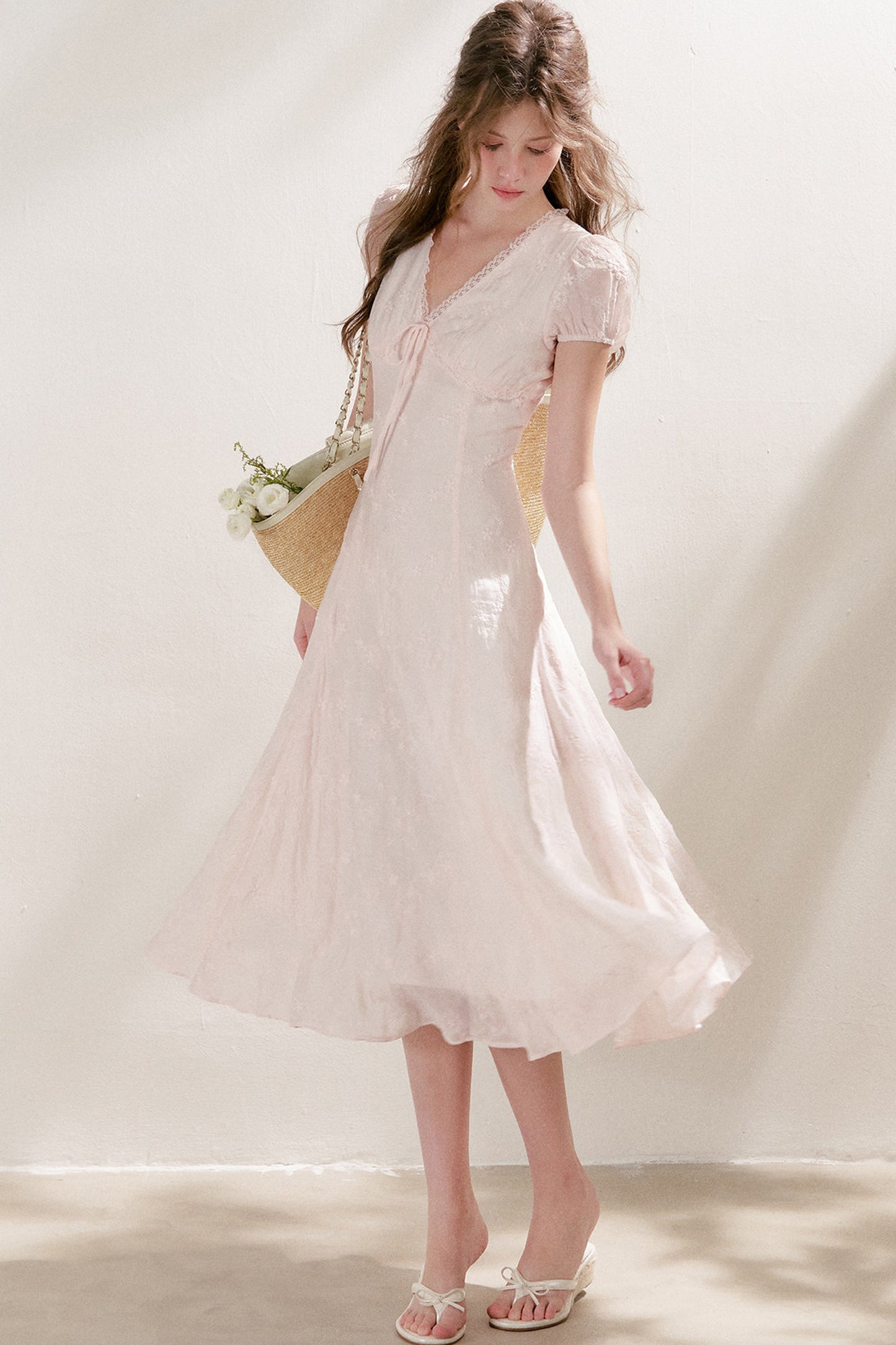 Heavy Embroidery Lace Trim Long Dress