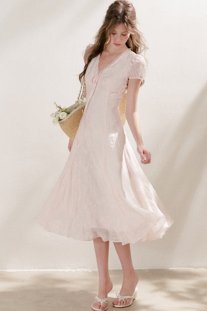 Heavy Embroidery Lace Trim Long Dress
