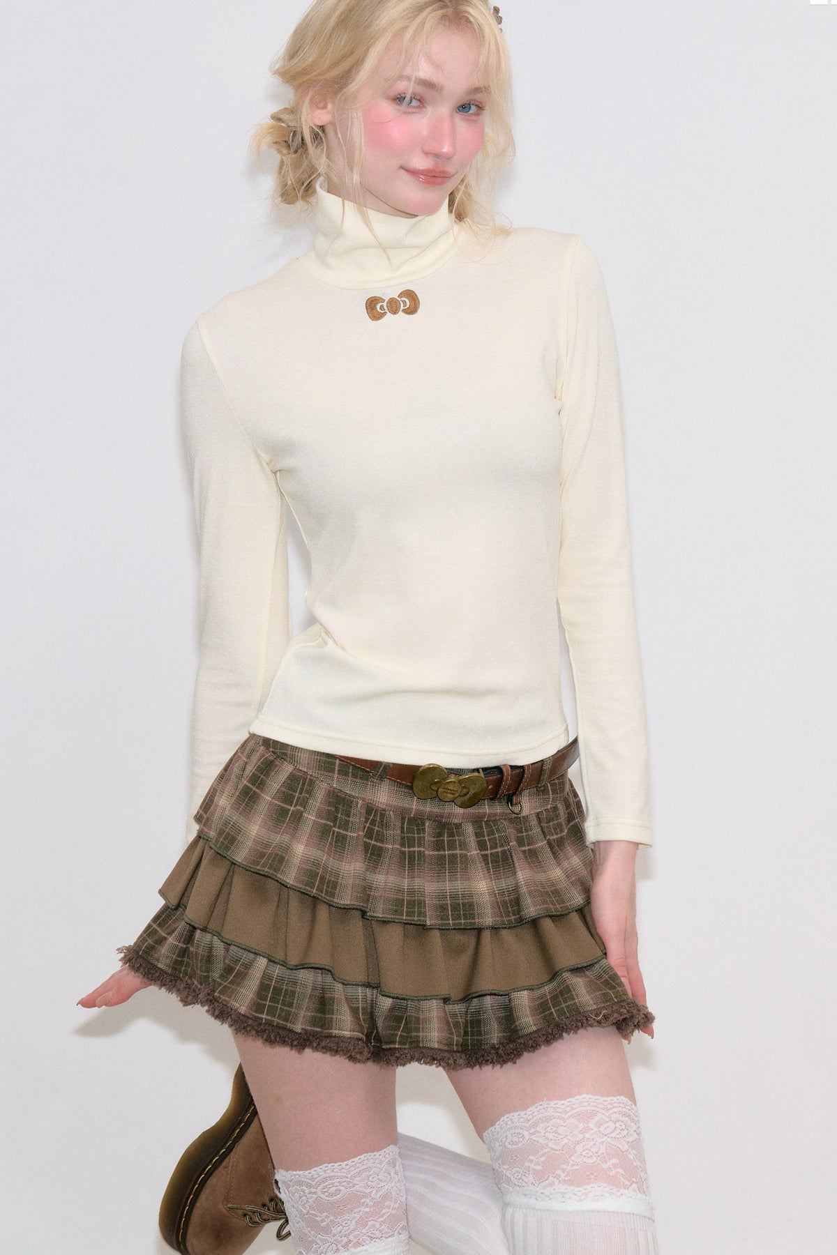 Apricot High Neck Knit Sweater
