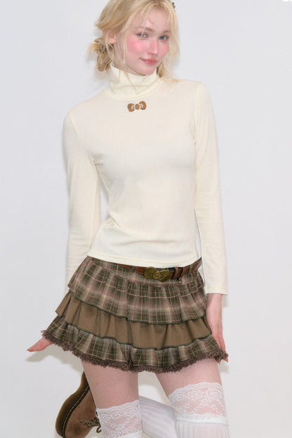 Apricot High Neck Knit Sweater
