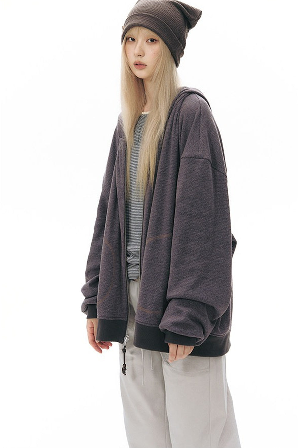 Reversible Striped Hooded Knit Cardigan