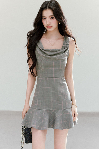 Retro Floral Plaid Dress