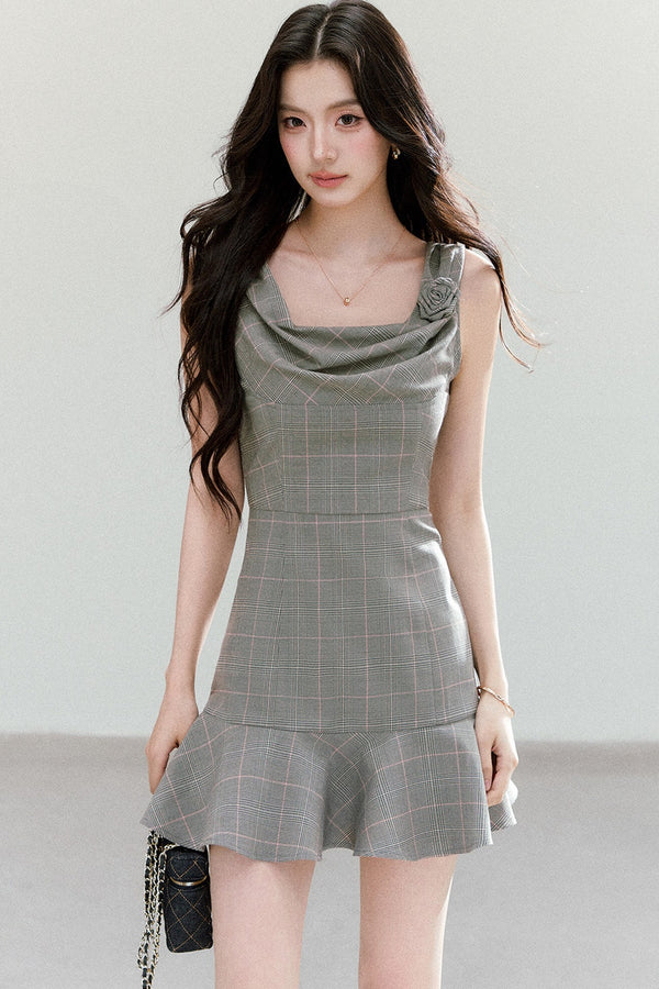 Retro Floral Plaid Dress