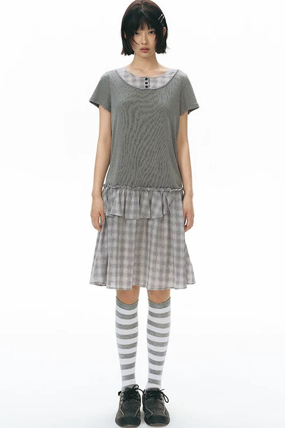 Shirt Collar Layered Dress
