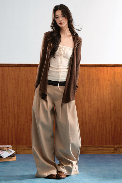 Knit Tie-Up Tube Cardigan Set-Up