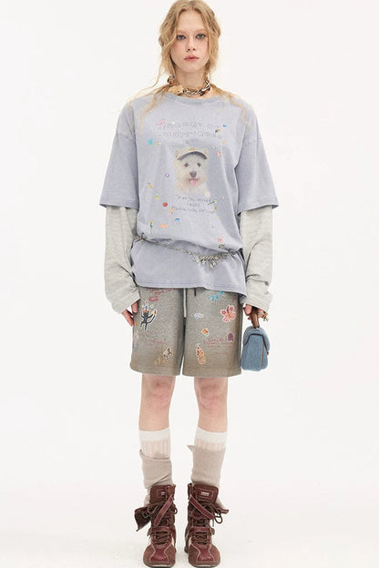Cartoon Rhinestone Cotton T-Shirt