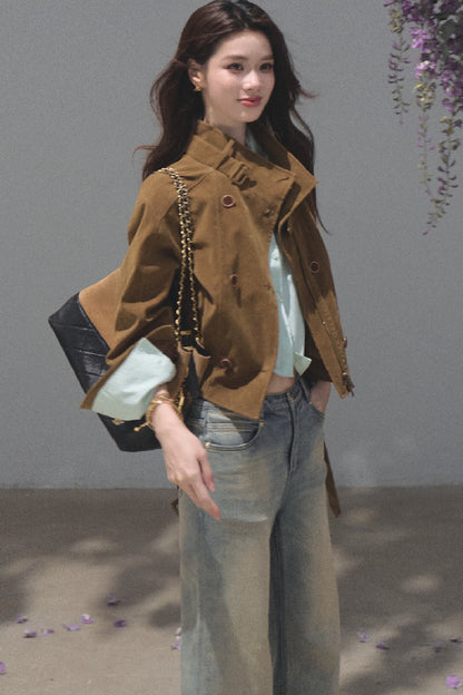Short Suede Motorcycle Workwear Jacket