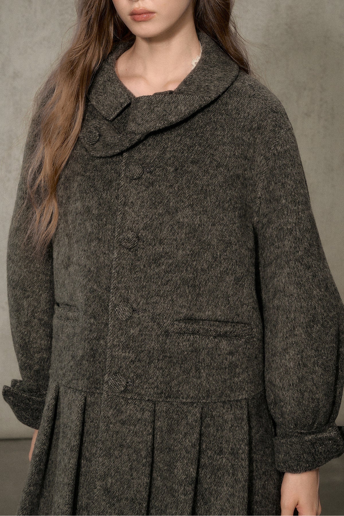 70% Wool Blend Double-Sided Pleated Coat