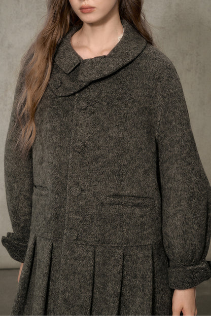 70% Wool Blend Double-Sided Pleated Coat