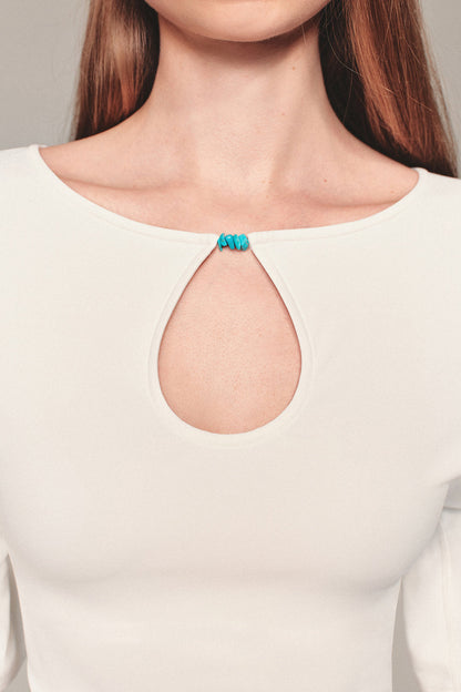 Water Drop Cutout Flutter Sleeve Blouse
