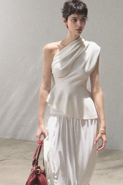 Irregular High-Waisted White Slit Skirt