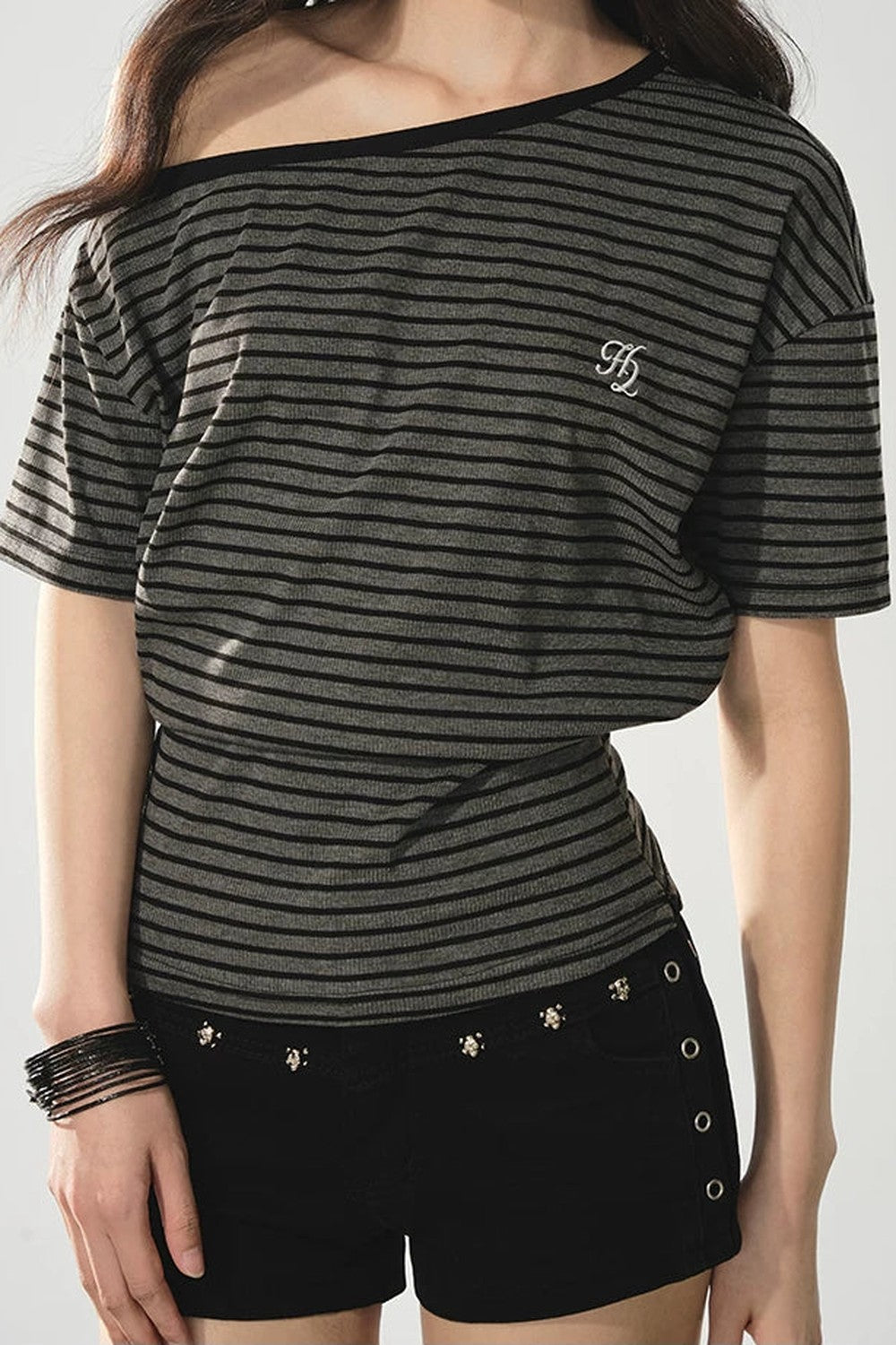 Off-Shoulder Vintage Striped Top