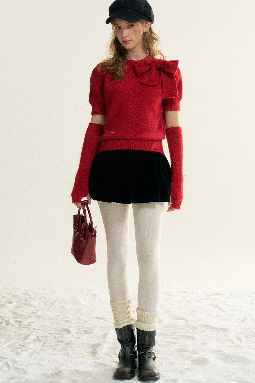 Bowknot Puff Sleeve Knitted Sweater