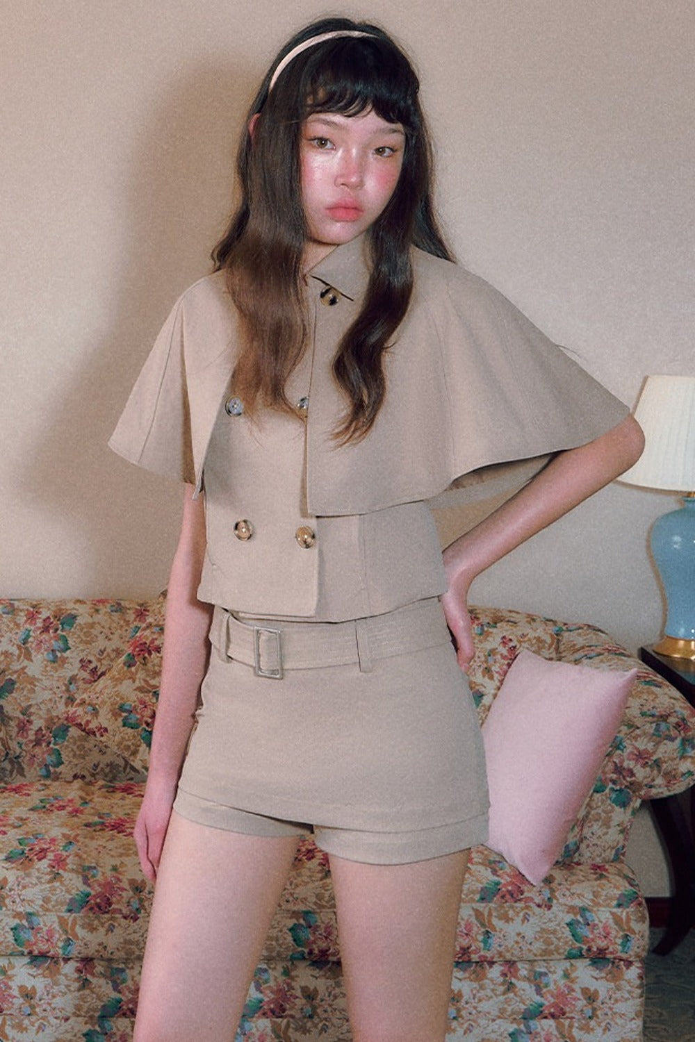 Vintage Double-Breasted Cape Top and Short Skirt Set-Up